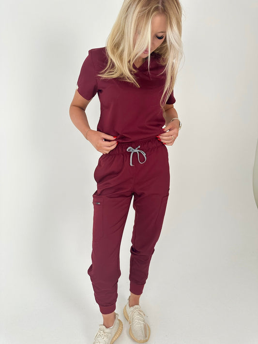 Burgundy Jogger Scrub Set - SALE