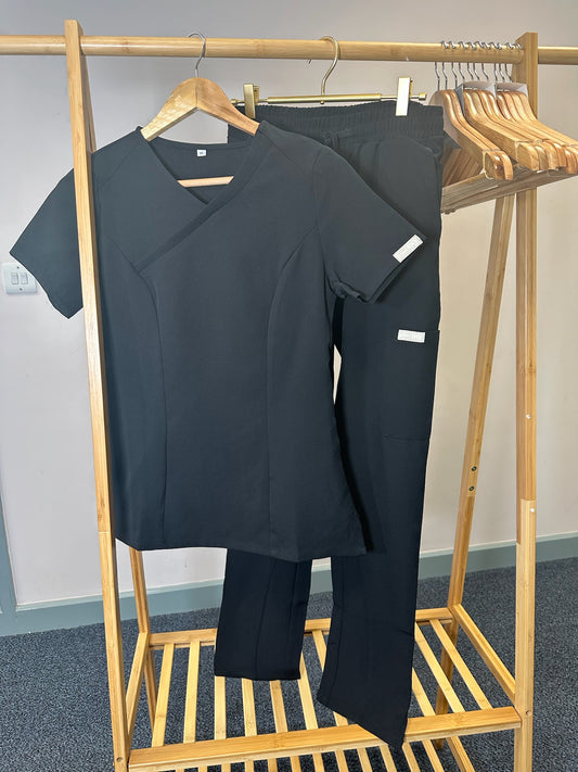 Sculpted Straight Leg Scrub Set Black - SALE