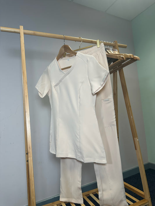 Sculpted Straight Leg Scrub Set Cream - SALE