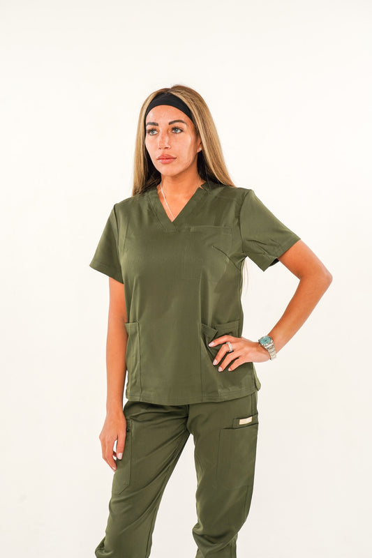 Khaki jogger scrub set