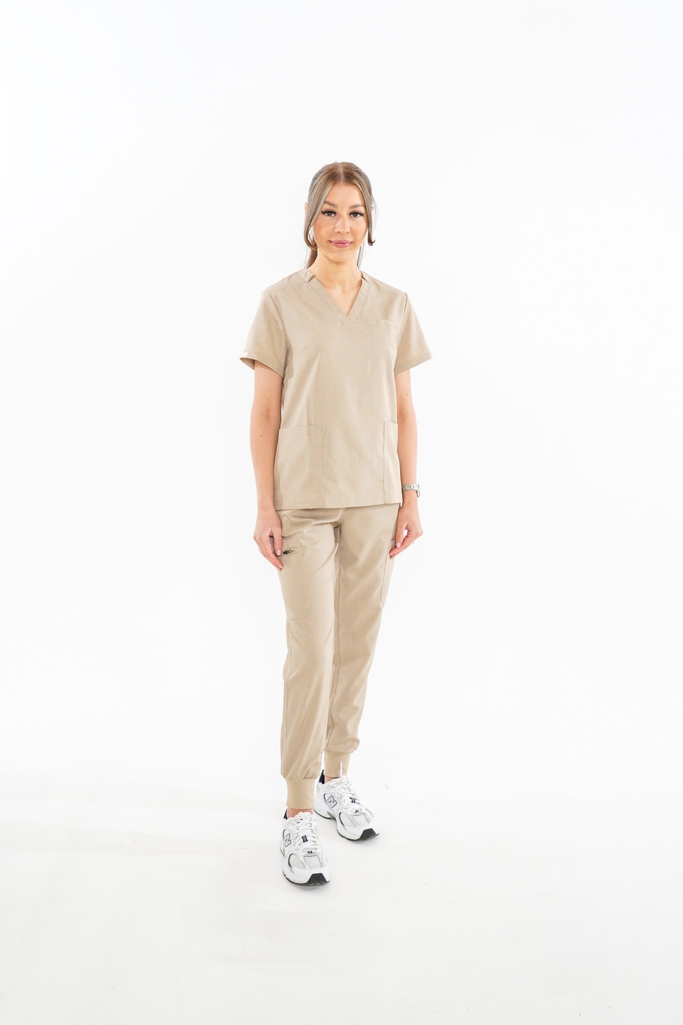 Beige Jogger Scrub Set