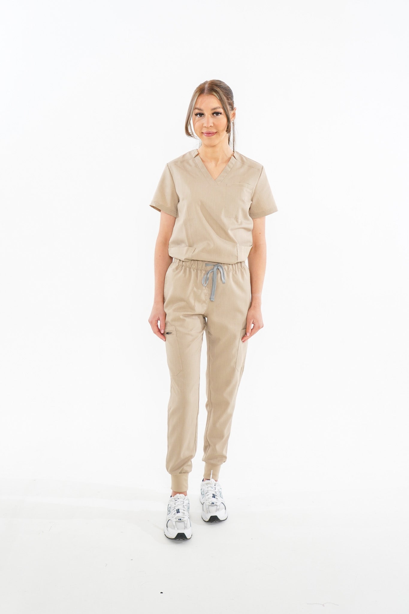 Beige Jogger Scrub Set